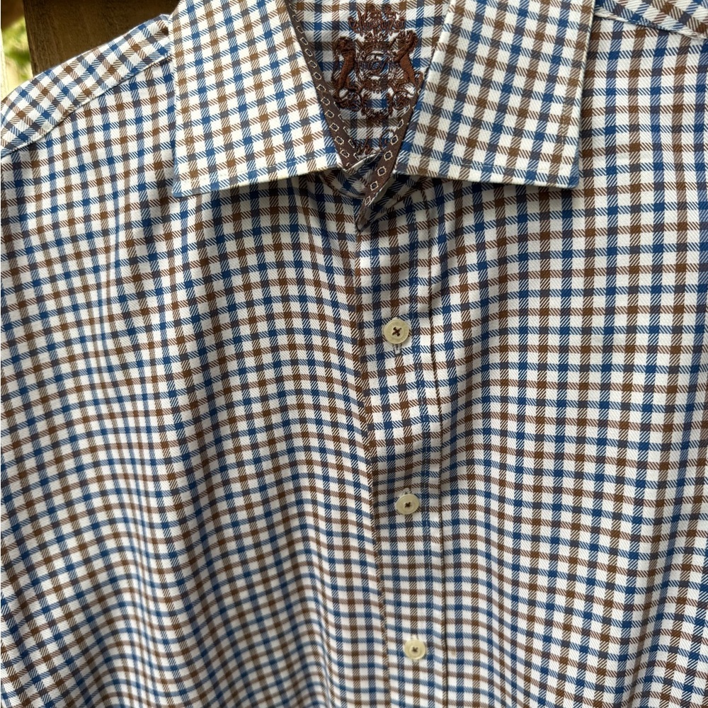 English Laundry Blue and Brown Checked Dress Shirt